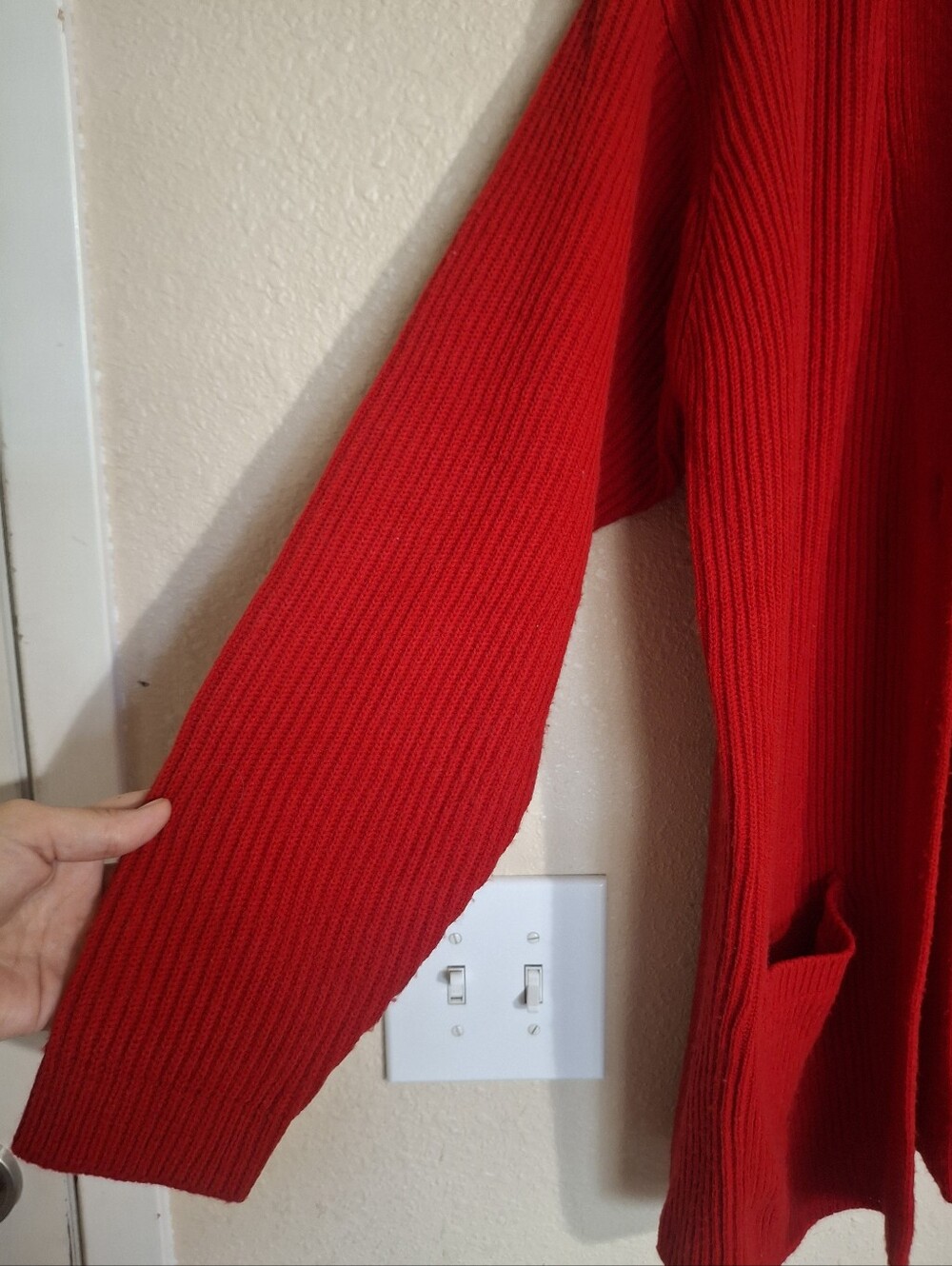 Basic Editions Red Open-Front Ribbed Cardigan Sweater - Picture 5 of 6